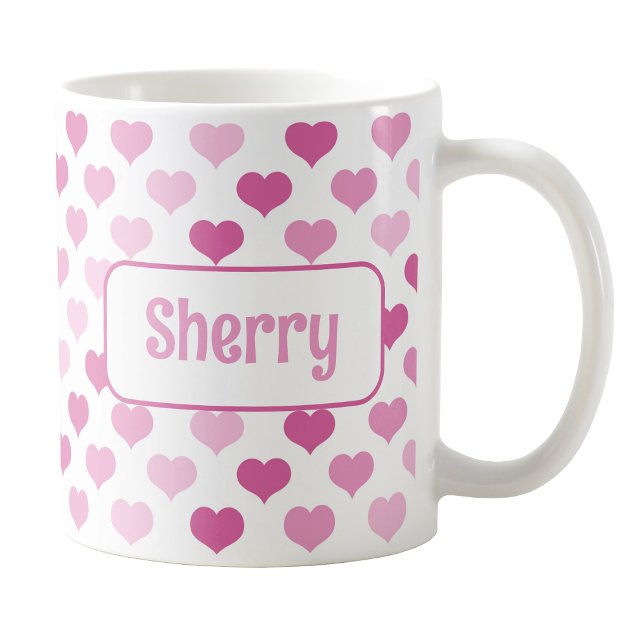 Personalised Pink Hearts Mug (Personalized Pink Hearts Mug at Amy's Coffee Mugs on Zazzle. )