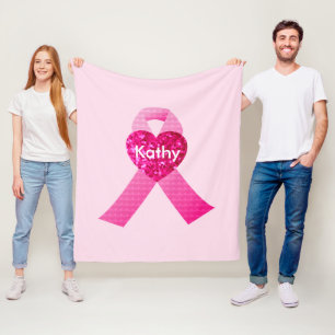 Personalised Pink Hearts Ribbon Breast Cancer Fleece Blanket