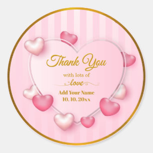 Personalised Pink Hearts "Thank You" Classic Round Sticker