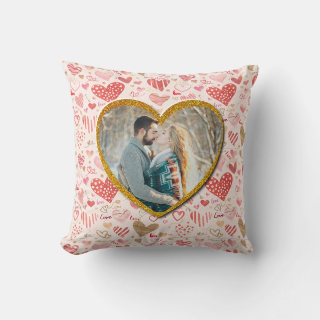 Personalised Pink Hearts Valentine's Day Gift Cushion (Front)