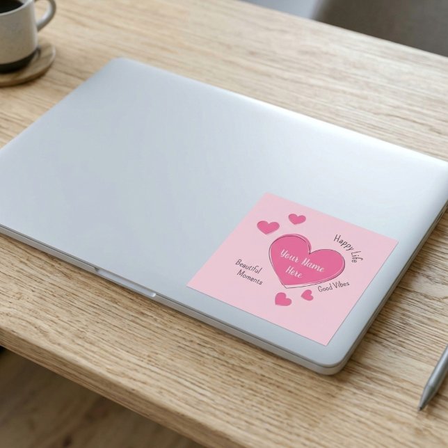 Personalised Pink Hearts Vinyl Sticker (Fully customizable pink hearts vinyl sticker with editable text)