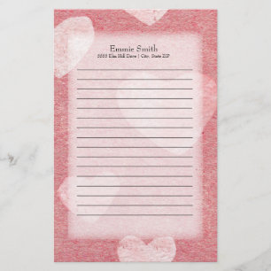 Personalised Pink Hearts Watercolor Stationery