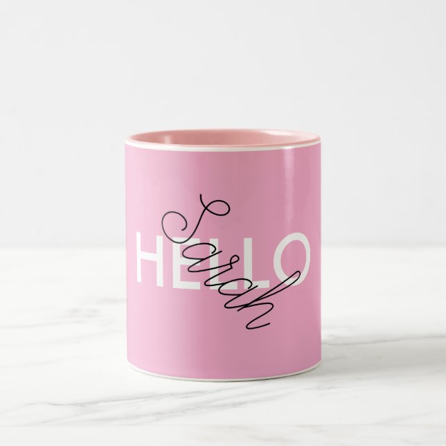 Personalised Pink "Hello" Mug with Custom (Center)
