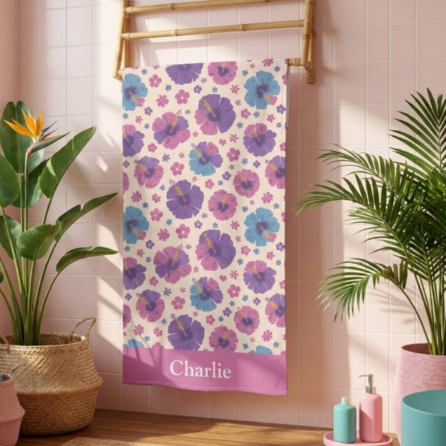 Personalised Pink Hibiscus Flower Beach Towel (Creator Uploaded)