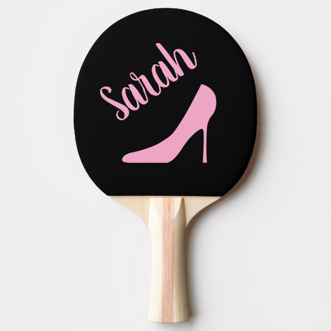 Personalised pink high heel stiletto ladies ping pong paddle (Front)