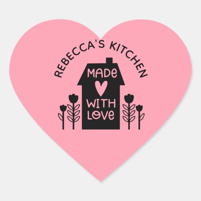Personalised Pink Homemade With Love Classic Heart Sticker (Front)