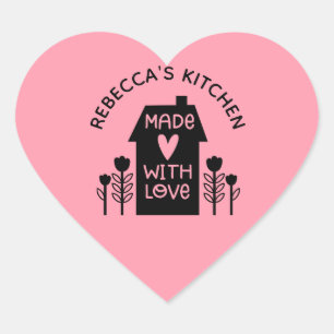 Personalised Pink Homemade With Love Classic Heart Sticker