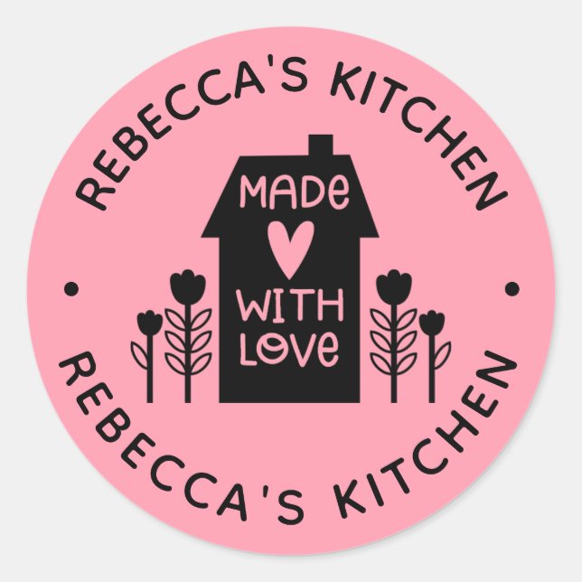 Personalised Pink Homemade With Love Classic Round Sticker (Front)
