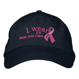 Personalised Pink Hope Cancer Ribbon Your Text Embroidered Hat