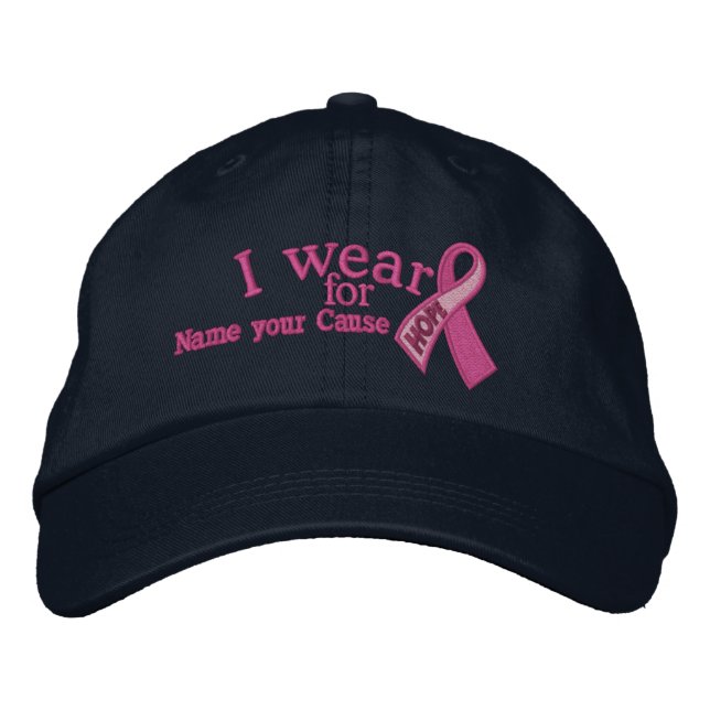 Personalised Pink Hope Cancer Ribbon Your Text Embroidered Hat (Front)