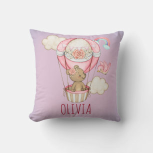Personalised Pink Hot Air Balloon Watercolor Cushion
