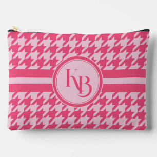Personalised Pink Houndstooth Monogram Initials  Accessory Pouch