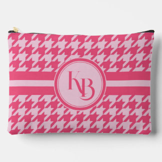 Personalised Pink Houndstooth Monogram Initials Accessory Pouch
