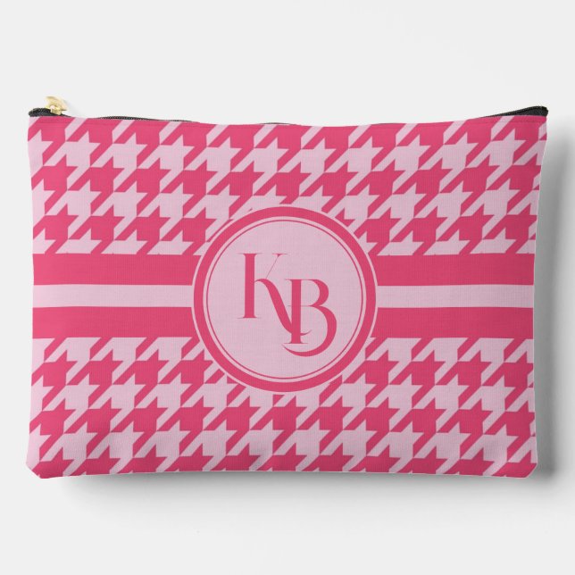 Personalised Pink Houndstooth Monogram Initials  Accessory Pouch (Front)