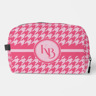 Personalised Pink Houndstooth Monogram Initials Dopp Kit