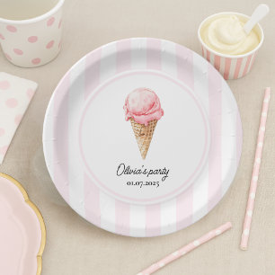 Personalised Pink Ice Cream Cone Birthday Paper Plate