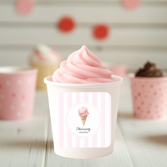 Personalised Pink Ice Cream Cone Party Sticker  (Creator Uploaded)