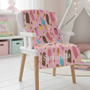 Personalised Pink Ice Cream Pattern Fleece Blanket