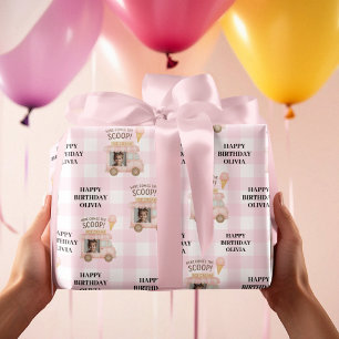 Personalised Pink Ice Cream Truck Birthday  Wrapping Paper