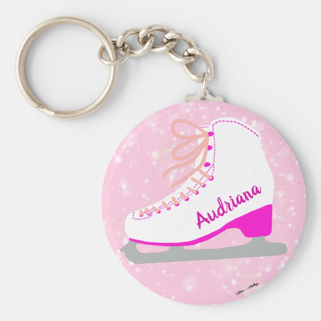 Personalised Pink Ice Skate Cute Figure Skater's Key Ring (Front)