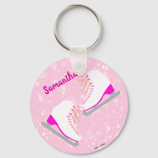 Personalised Pink Ice Skates Cute Kawaii Figure Key Ring