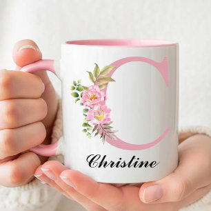 Personalised Pink Initial Name Mug Gift for Girls