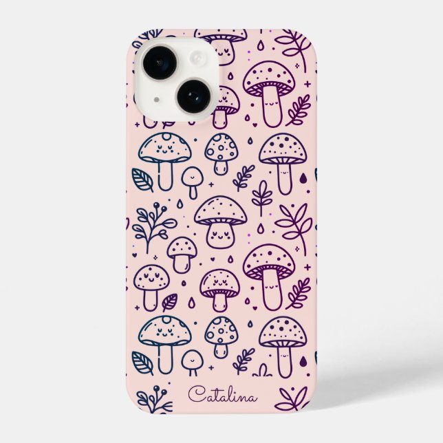 Personalised Pink Kawaii Mushroom phone case (Back)