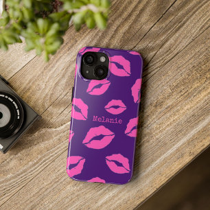 Personalised Pink Kiss Lips on Purple Case-Mate iPhone 14 Pro Max Case