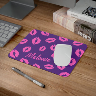 Personalised Pink Kiss Lips on Purple Mousepad