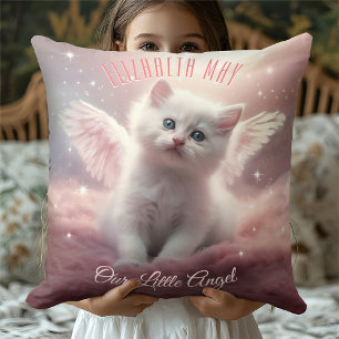 Personalised Pink Kitten with Angel Wings Cushion
