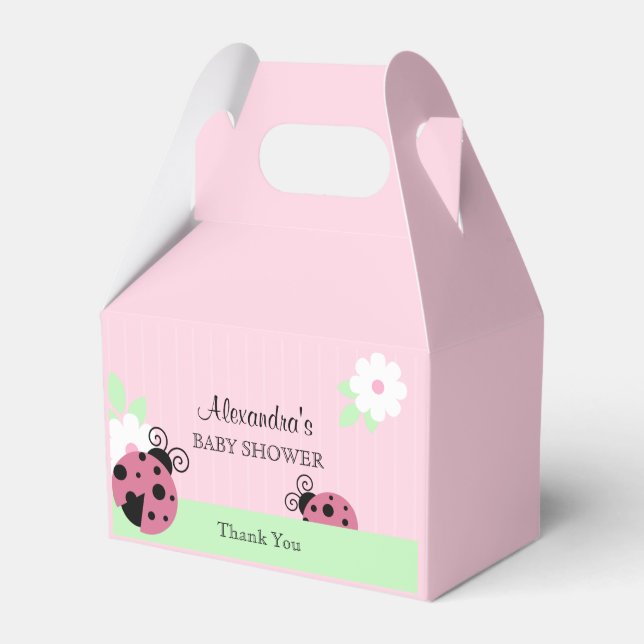 Personalised Pink Ladybug Baby Shower Birthday Favour Box (Front Side)