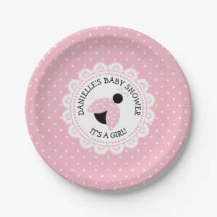 Personalised Pink Ladybug Baby Shower Paper Plates