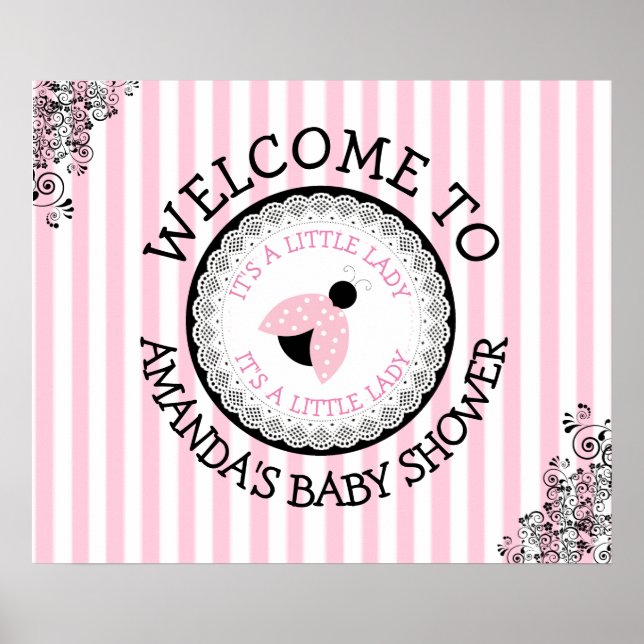 Personalised Pink Ladybug Baby Shower Poster (Front)