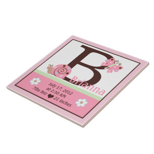 Personalised Pink Ladybug Birth Stats Tile