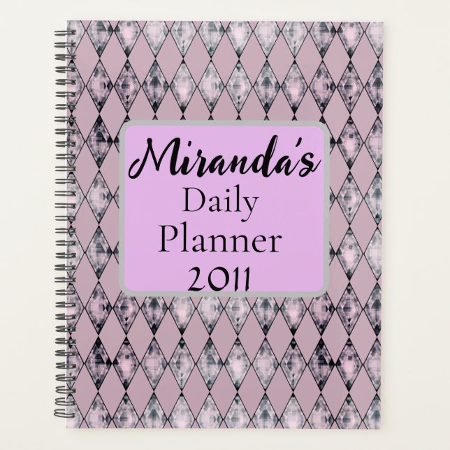 Personalised Pink Lavender Harlequin  Planner (Front)