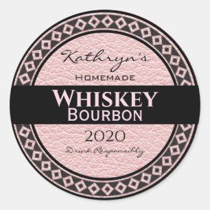 Personalised Pink Leather Round Classic Round Sticker