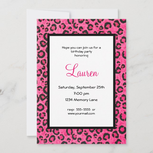 Personalised Pink Leopard 21st Birthday Invitation (Front)