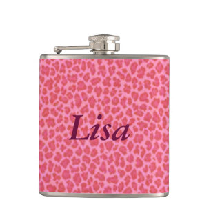 Personalised Pink Leopard Skin Flask