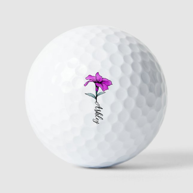 Personalised Pink Lily Flower Golf Balls (Front)