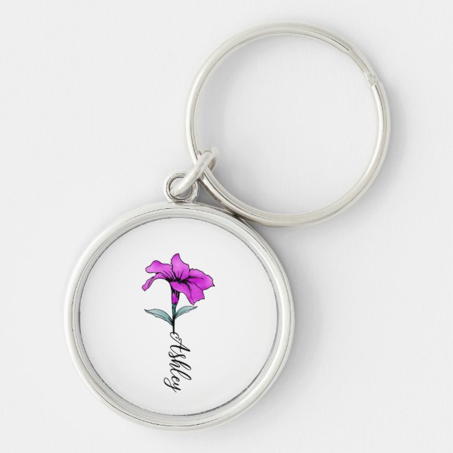 Personalised Pink Lily Flower Key Ring (Front)