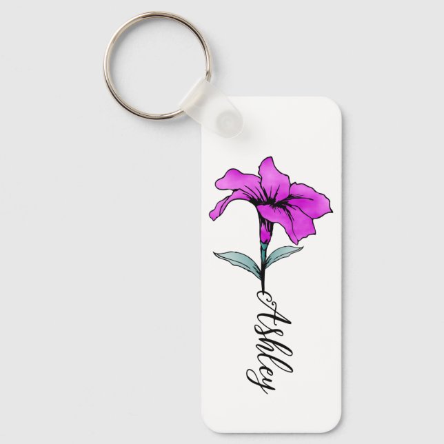 Personalised Pink Lily Flower Key Ring (Front)