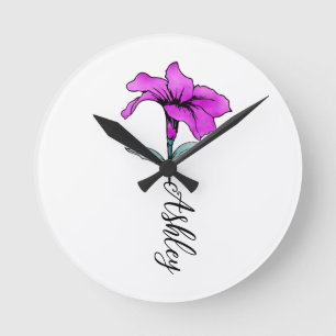 Personalised Pink Lily Flower Round Clock