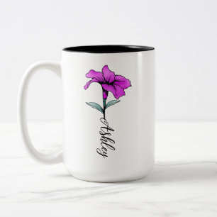 Personalised Pink Lily Flower Two-Tone Coffee Mug