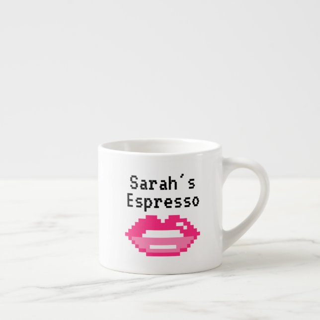Personalised pink lips print espresso cup mug (Right)