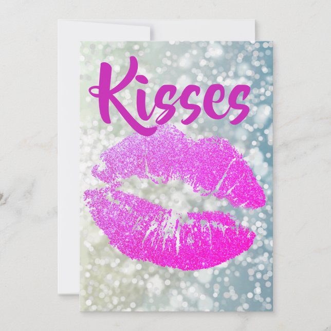 Personalised Pink Lipstick "Kisses" Thank You Card (Front)