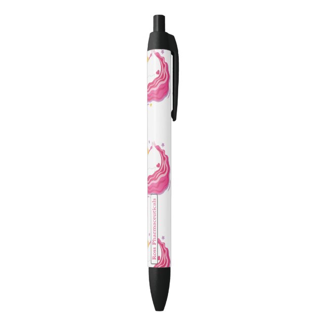Personalised Pink Magical Unicorn Black Ink Pen (Bottom (Vertical))
