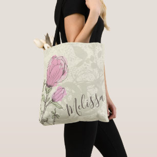Personalised Pink Magnolia Bloom Tote Bag