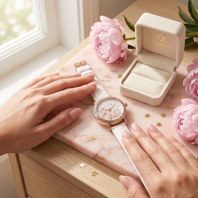 Personalised Pink Marble Clock ( Watch (Creator Uploaded)
