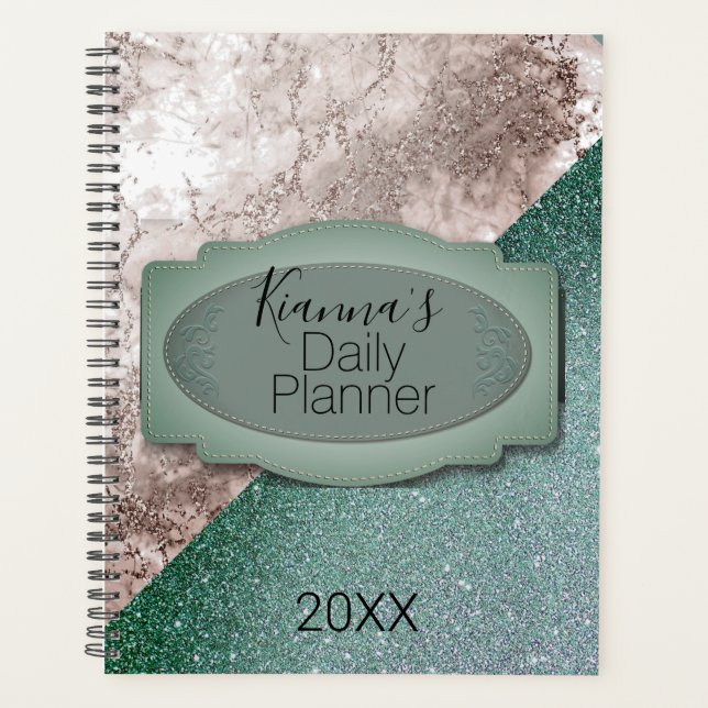 Personalised Pink Marble Minty Green  Planner (Front)