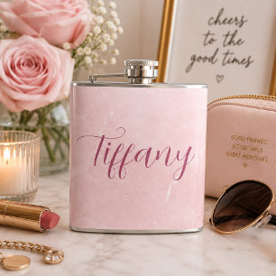 Personalised Pink Marble Name Hip Flask